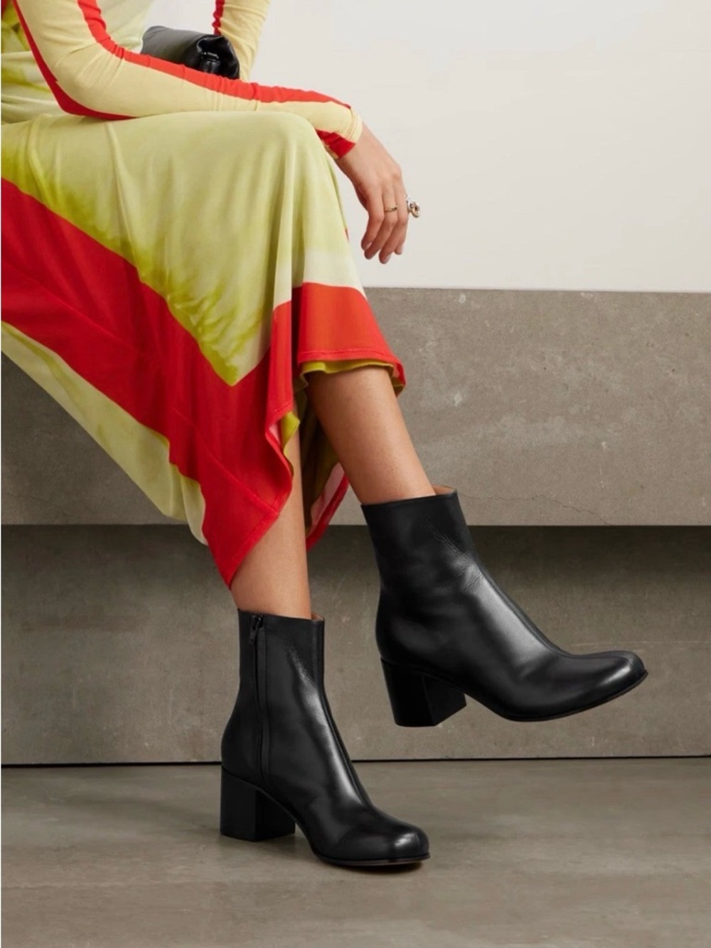 Loewe Black Leather Mid‑Heel Ankle Boots